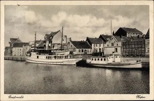 Ak Hansestadt Greifswald, Hafen, Dampfer