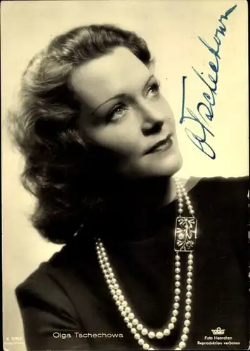 Ak Schauspielerin Olga Tschechowa, Portrait, Autogramm,  Perlenkette