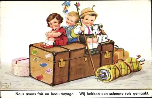 Künstler Ak Wills, John, Wir haben eine wundervolle Reise gemacht, Kinder, Truhe
