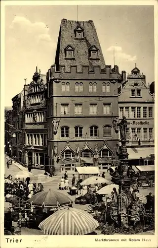 Ak Trier, Marktbrunnen mit Rotem Haus