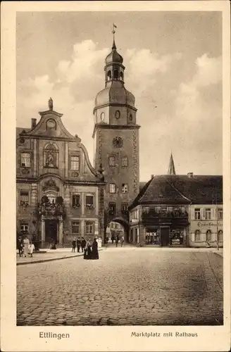 Ak Ettlingen in Baden, Marktplatz, Rathaus