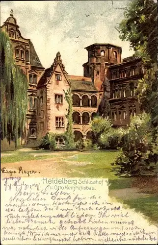 Künstler Litho Meyer, Edgar, Heidelberg am Neckar, Schlosshof, Otto Heinrichsbau