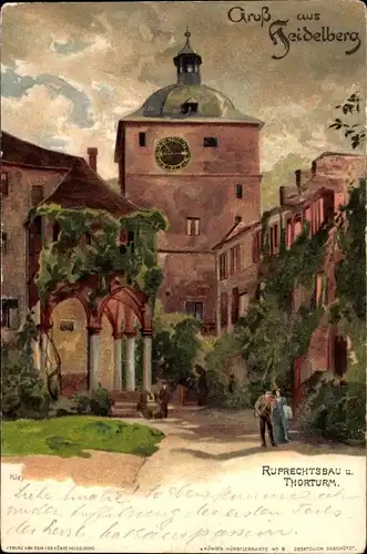 Künstler Litho Kley, H., Heidelberg am Neckar, Rupprechtsbau, Torturm