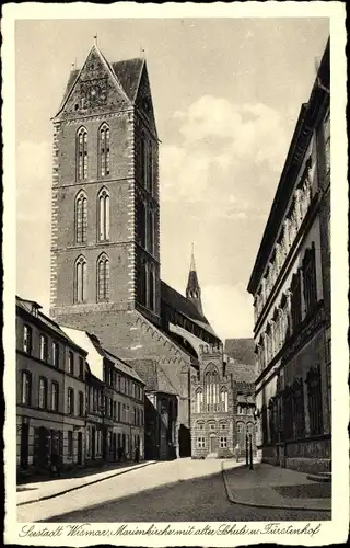 Ak Hansestadt Wismar, Marienkirche mit alter Schule und Fürstenhof