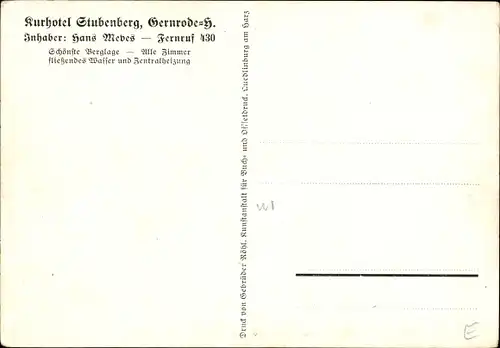 Ak Gernrode Quedlinburg im Harz, Kurhotel Stubenberg