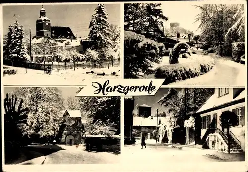 Ak Harzgerode am Harz, Straßenpartien im Schnee, Kirche