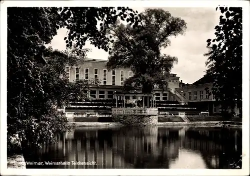 Ak Weimar in Thüringen, Weimarhalle, Teich