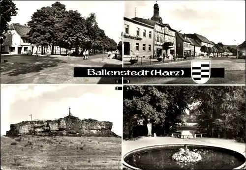 Ak Ballenstedt im Harz, Wilhelm-Pierck-Allee, Großer Gegenstein, Rudolf-Breitscheid-Platz, Park