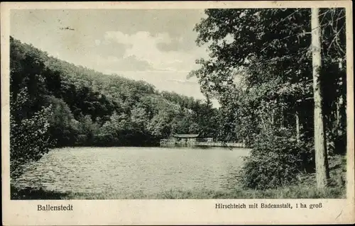 Ak Ballenstedt im Harz, Hirschteich mit Badeanstalt