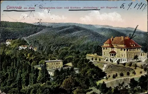 Ak Gernrode Quedlinburg im Harz, Herzogliches Gast- und Kurhaus Stubenberg mit Hagental