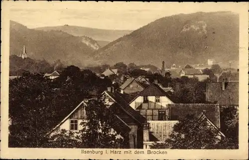 Ak Ilsenburg im Harz, Gesamtansicht, Brocken