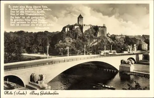 Ak Halle an der Saale, Burg Giebichenstein, Gedicht Eichendorff