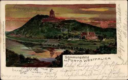 Litho Porta Westfalica in Nordrhein Westfalen, Totalansicht