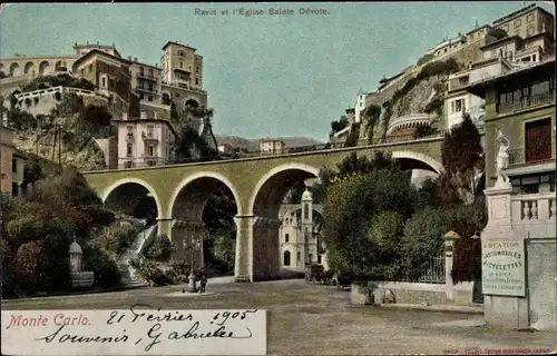 Ak Monte Carlo Monaco, Ravin et l'Église Sainte Dévote