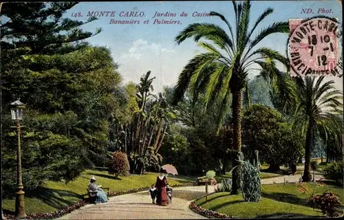 Ak Monte Carlo Monaco, Jardins du Casino, Bananiers, Palmiers