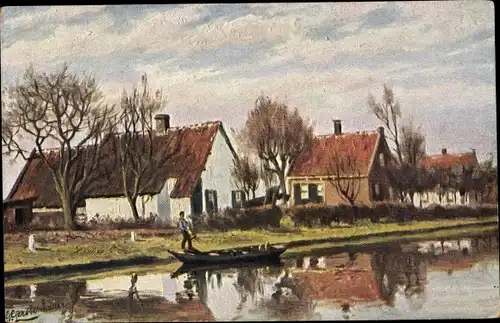 Künstler Ak Gerstenhauer, Johann Georg, niederländisches Motiv, Häuser am Kanal