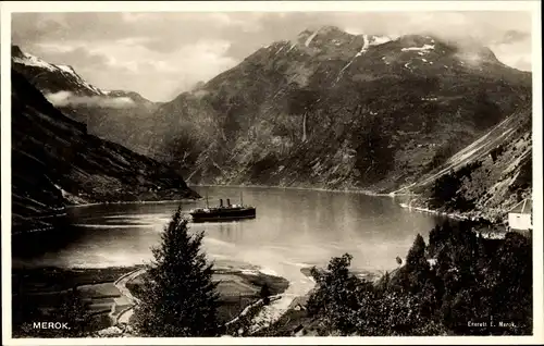 Ak Merok Geiranger Norwegen, Panorama, Schiff