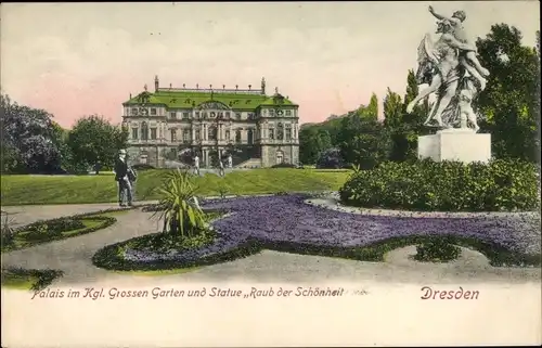 Ak Dresden Altstadt, Kgl. Großer Garten, Palais, Statue Raub der Schönheit
