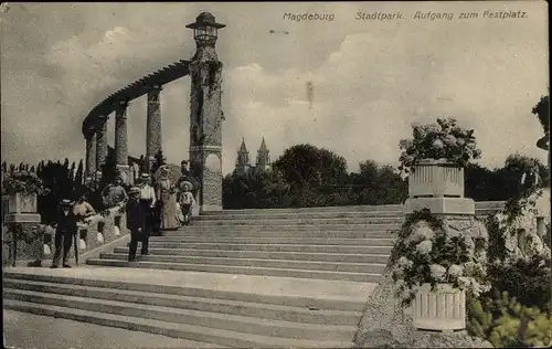 Ak Magdeburg an der Elbe, Stadtpark, Aufgang zum Festplatz