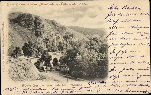 Ak Rothehütte Königshütte Oberharz, Zahnradbahn, Brücke über die Kalte Bode