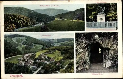 Ak Treseburg Thale im Harz, Wilhelmsblick, Bodetal, Denkmal