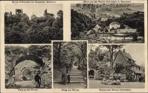 Ak Neustadt am Harz in Thüringen, Weg zur Ruine, Restaurant Ruine Hohnstein, Tore