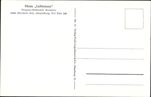 Ak Hoisdorf in Schleswig Holstein, Heim Lichtensee