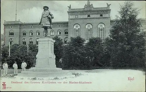 Mondschein Ak Hansestadt Kiel, Denkmal des Großen Kurfürsten, Marine-Akademie