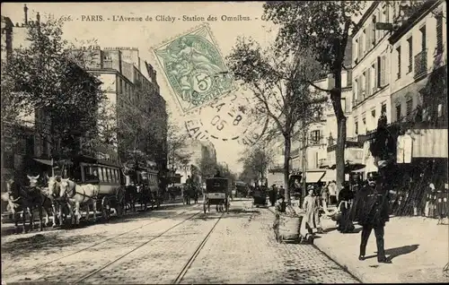 Ak Paris XVII., Avenue de Clichy, Station des Omnibus