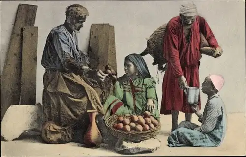 Ak Cairo, Orangen- und Wasserverkäufer, Ägyptische Tracht, Handel