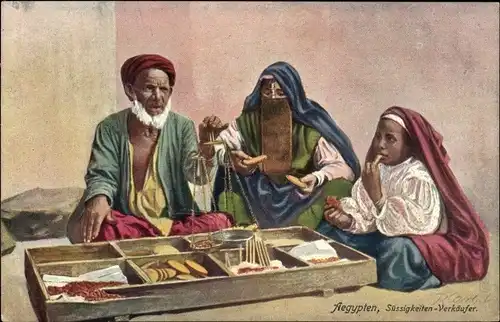 Ak Ägypten, Süßigkeiten-Verkäufer, Ägyptische Tracht, Handel