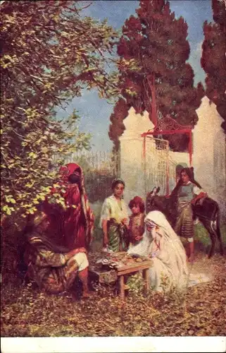 Künstler Ak Händler, Verschleierte Frauen, Maghreb