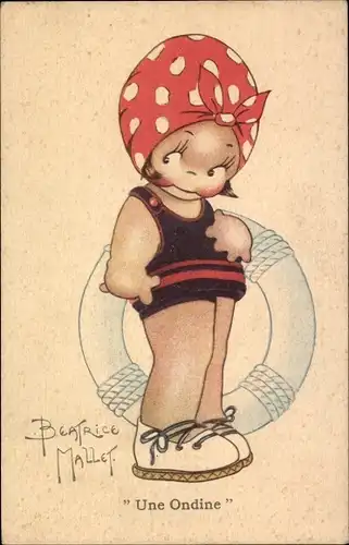 Künstler Ak Mallet, Beatrice, Mädchen im Badeanzug, Rettungsring