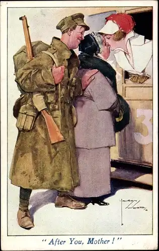 Künstler Ak Wood, Lawson, Englischer Soldat, Abschied am Bahnhof, Kuss