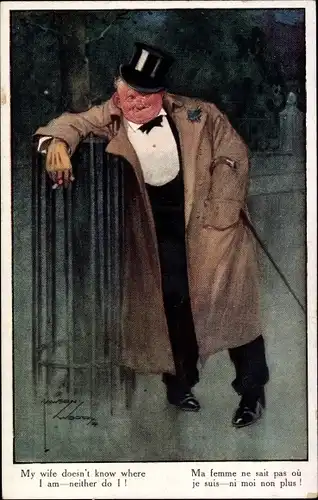 Künstler Ak Wood, L., Betrunkener auf dem Weg nach Hause, Zigarette