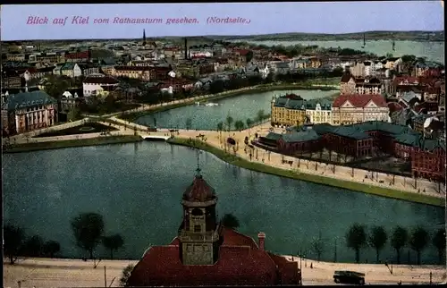 Ak Kiel in Schleswig Holstein, Gesamtansicht, Rathausturm
