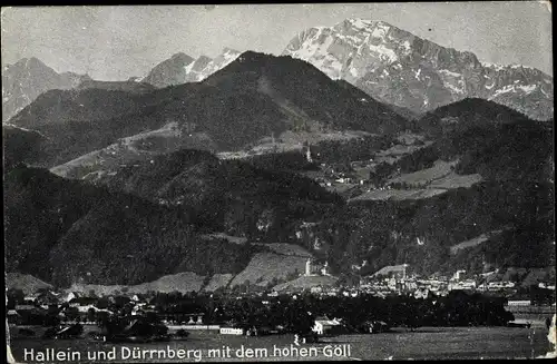 Ak Hallein in Salzburg, Blick auf Ortschaft mit Dürrnberg und Hohen Göll