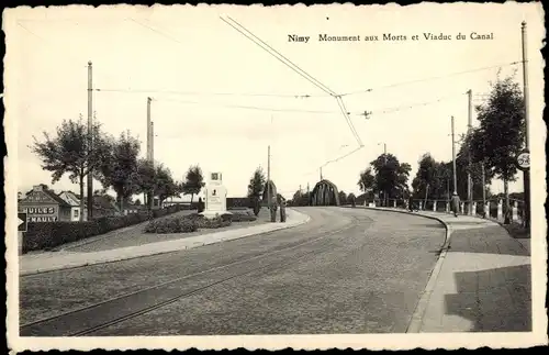 Ak Nimy Hennegau Wallonien, Monument aux Morts et Viaduc du Canal