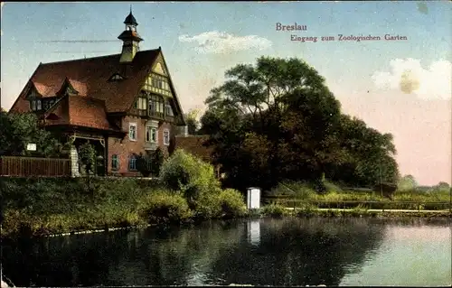 Ak Wrocław Breslau Schlesien, Eingang zum Zoologischen Garten