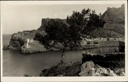 Ak Puerto Sóller Mallorca Balearen, Felsen, Baum