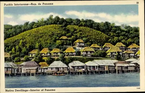Ak Panama, Dorf vom Wasser aus gesehen