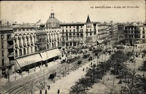 Ak Barcelona Katalonien Spanien, Plaza de Catalunya