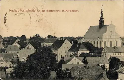 Ak Panschwitz Kuckau Sachsen, St. Marienstern Klosterkirche, Blick über die Dächer der Stadt