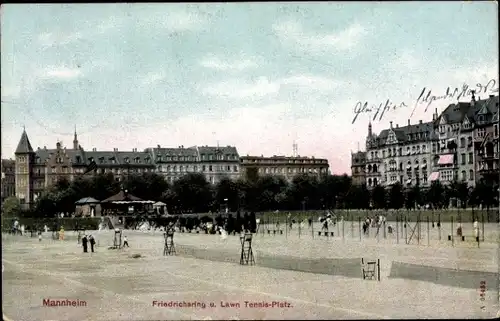 Ak Mannheim in Baden, Friedricharing und Lawn Tennis Platz