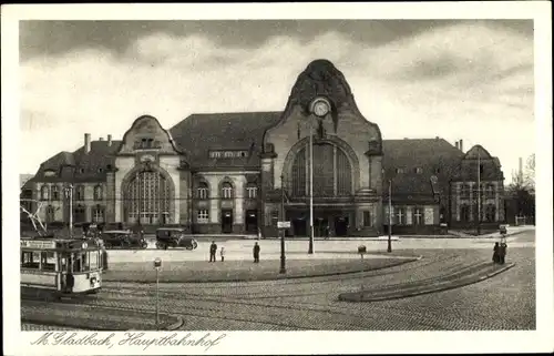 Ak Mönchengladbach am Niederrhein, Hauptbahnhof, Straßenbahn