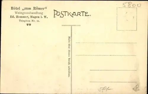 Ak Hagen in Westfalen, Hotel zum Römer, Weinrestaurant mit Stammtisch