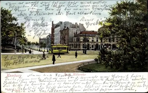 Ak Hamburg Mitte St. Pauli, Blick aufs Millerntor, Straßenbahn