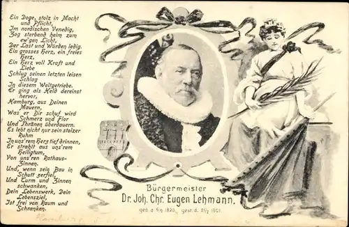 Ak Hamburg Mitte Altstadt, Portrait von Bürgermeister Dr. Joh. Chr. Eugen Lehmann, Frau