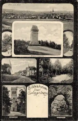 Ak Galgenberg Hildesheim in Niedersachsen, Panorama, Bismarcksäule, Windmühle, Turm