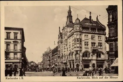 Ak Karlsruhe in Baden, Karlstraße, Münze